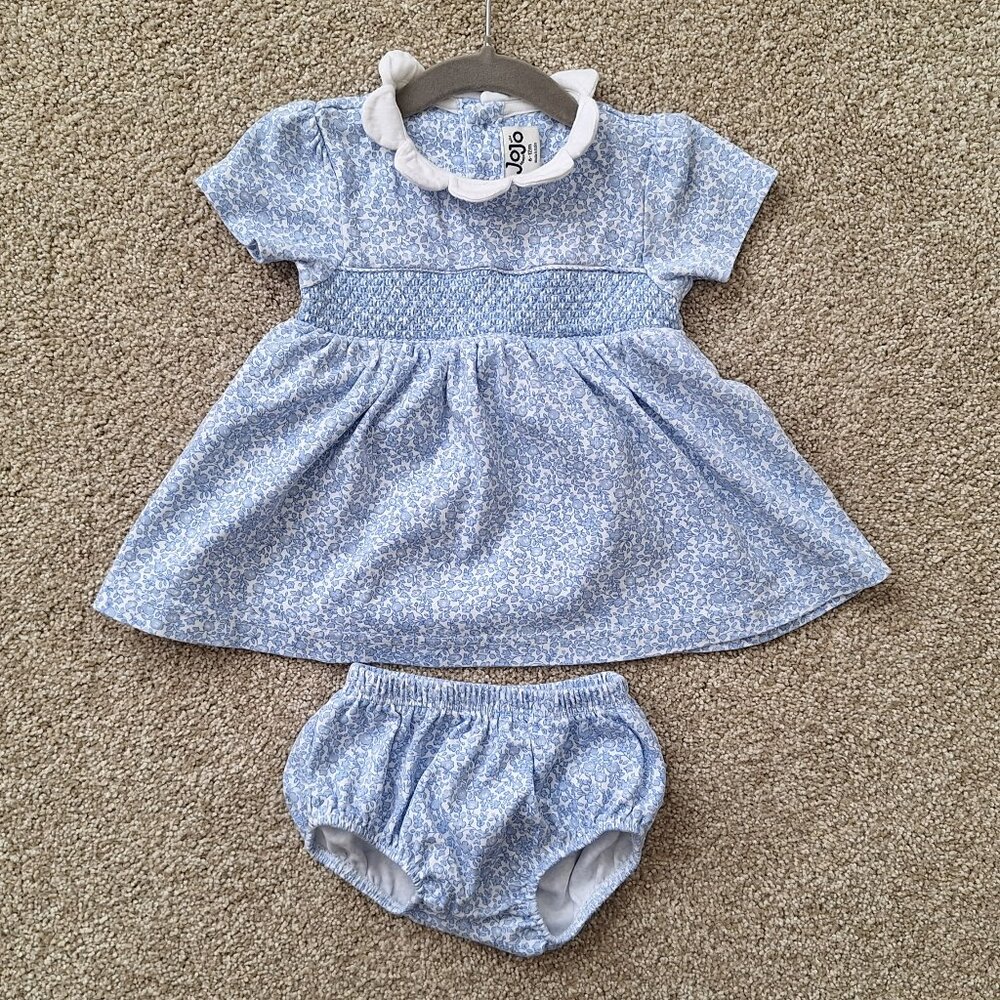 JOJO MAMAN BEBE Floral Cotton Dress & Bloomers Blue 6-12 Months
